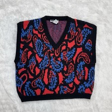 Bobbie Brooks Present Co. Pullover Sleeveless Sweater Vest Black Red 70s Size L