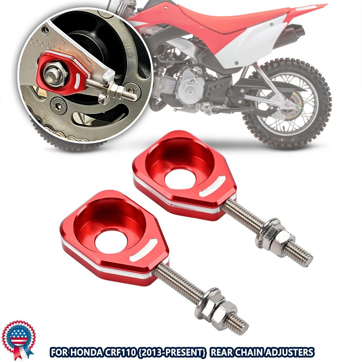 For Honda CRF110F 2013+ Rear Chain Adjuster Axle Blocks Swingarm