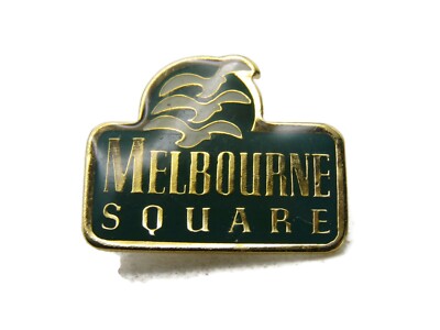 Vintage Melbourne Square Mall Pin Florida Green Gold Tone Enamel Lapel Pin Badge
