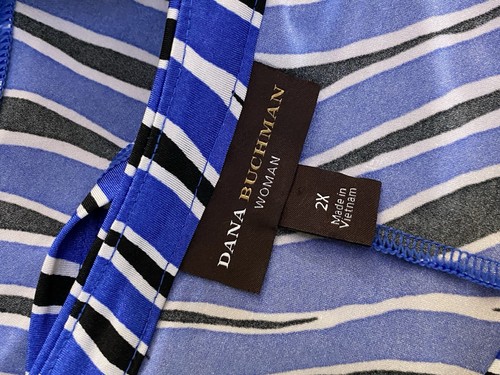 Dana Buchman Womans Sz 2X Blue & Black Zebra Print Knot Front Midi Dress Career - Picture 10 of 12