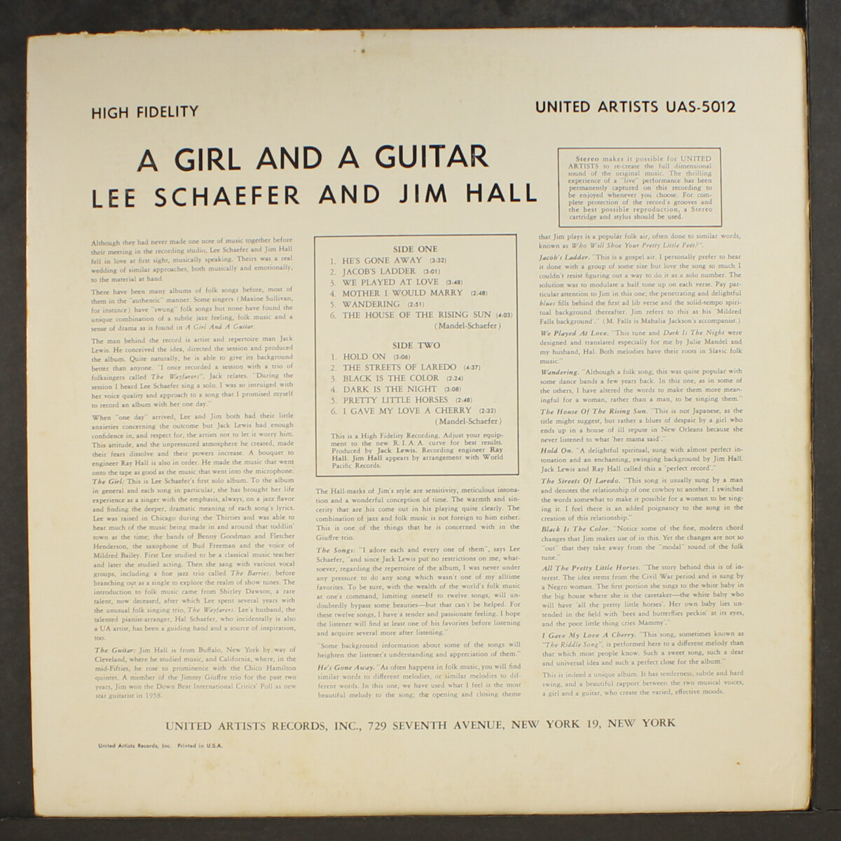 JIM HALL &amp; LEE SCHAEFER: a girl &amp; a guitar UA 12&quot; LP 33 RPM | eBay