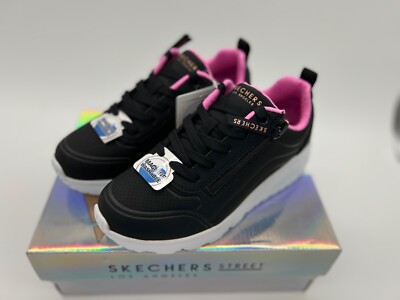 black and rose gold skechers