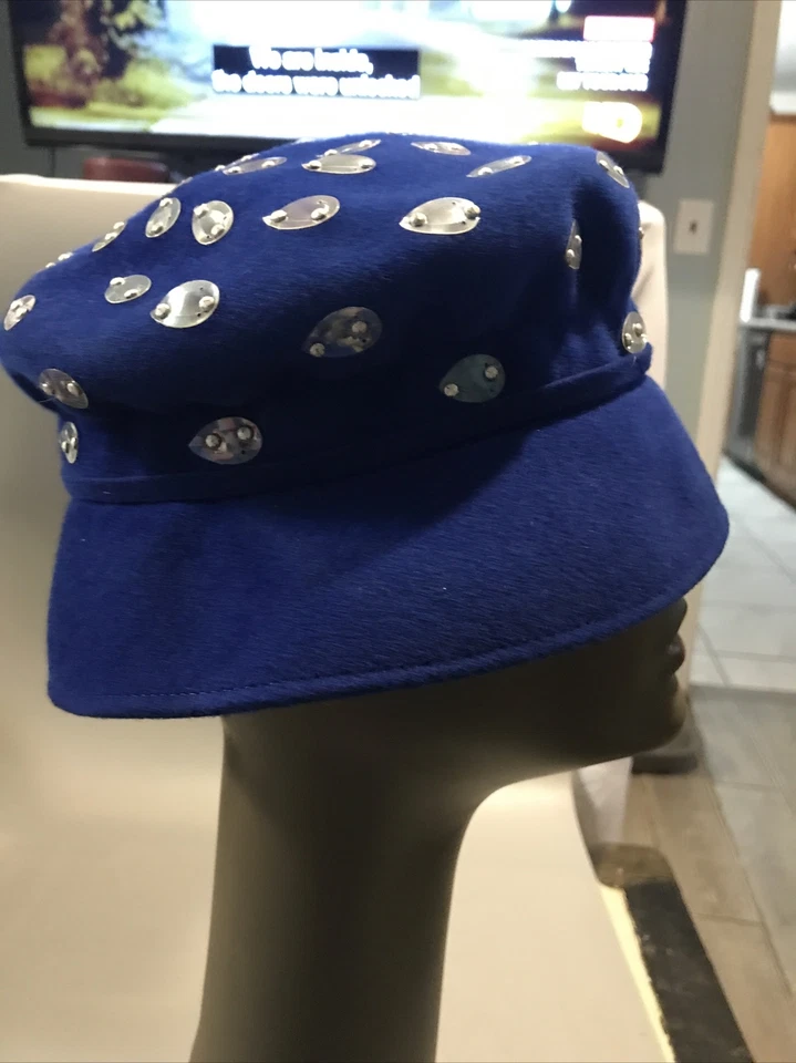 Vintage 50’s Glenover Henry Pollak Wool Fawn-Tra Felt BucketHat Blue W/ Sequins - Image 2 of 4