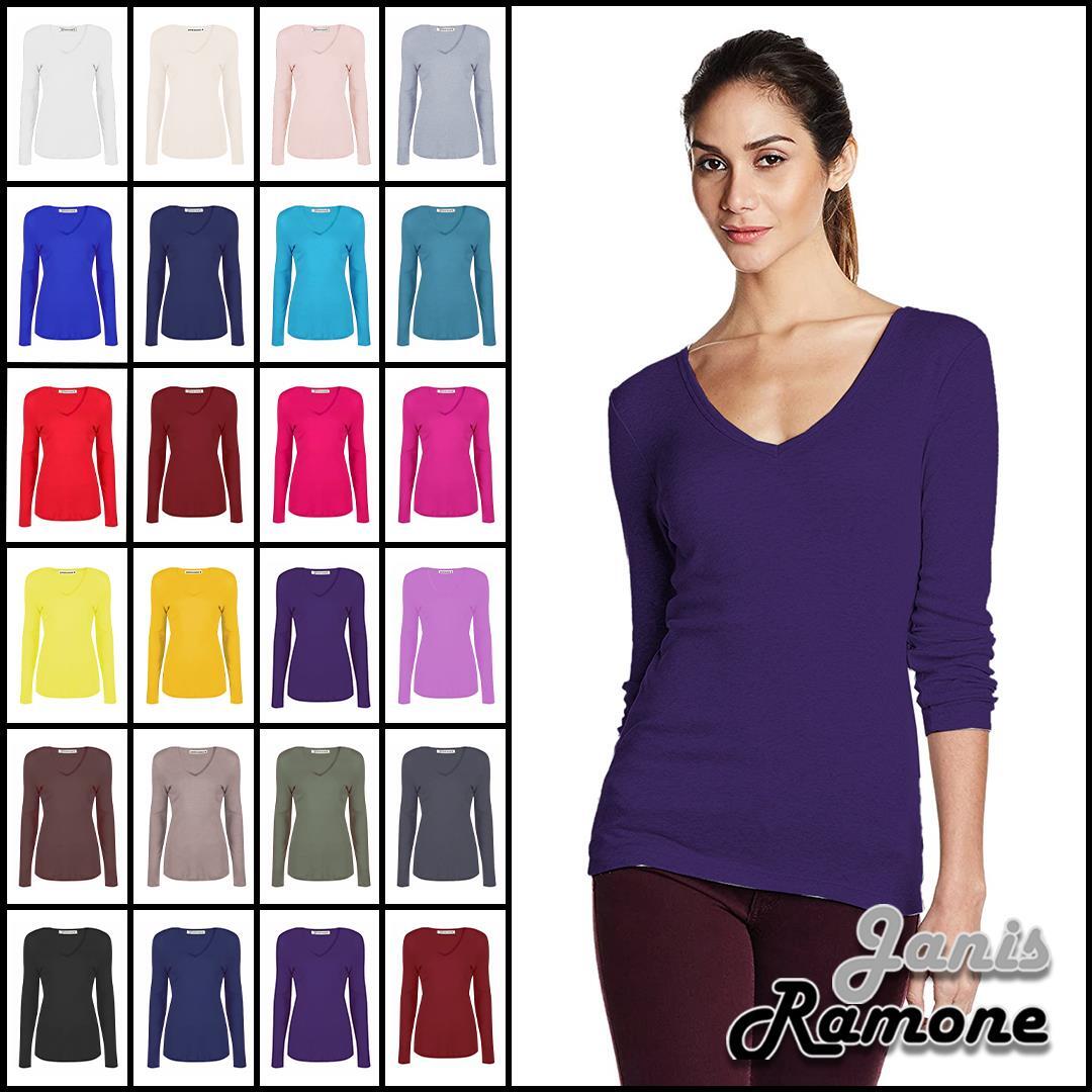 Mädchen Langarmshirt Mit V-Ausschnitt - Einfarbiges Basic Top