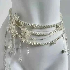 Y2K Designer belt Jewelry Multilayer Pearl waist chain for Women's Fashion Retro