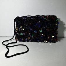 Vintage Beaded DELILL Sequin Handbag Clutch Bronze Multicolor Hand Made Purse
