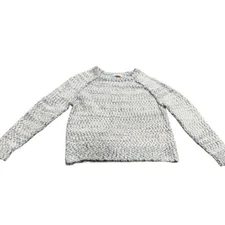 Yes Lola Blue White Soft Fuzzy Textured Twist Long Sleeve Sweater Size Medium