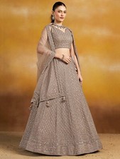 Beautiful Georgette Grey Lehenga Choli With Dupatta For Girls Party Wear