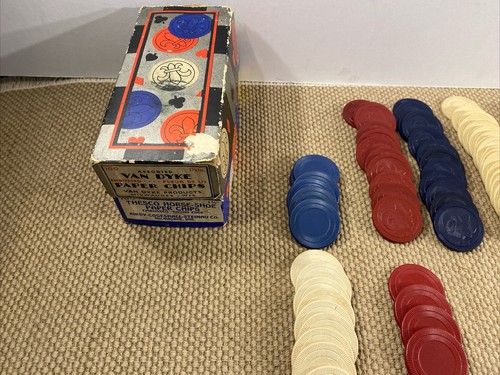 Vintage Posten 192 TON Bakelit Papier POKERCHIPS Rams Kopf geprägt Pferdeschuh - Bild 2 von 24
