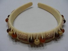 Beige Beaded - Open Back Hair Hoop Style Headband 