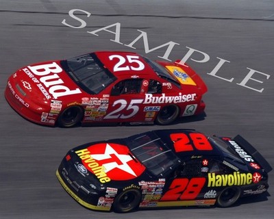 ERNIE IRVAN & KEN SCHRADER RACING ON TRACK AT DAYTONA 8X10 GLOSSY PHOTO #S7