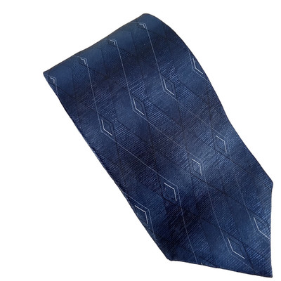 Tie Ferrar Silk 4x56 Black Blue Geometric Design Executive Office Casual Necktie
