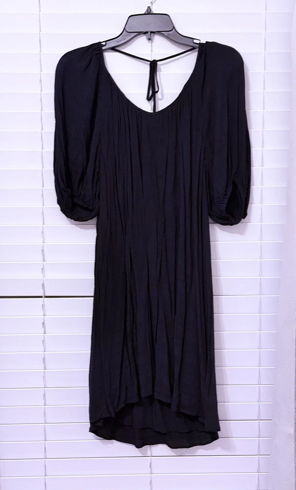 Vestido para mujer Sanctuary negro mezcla de algodón manga burbuja talla pequeña S Foto 2 de 4