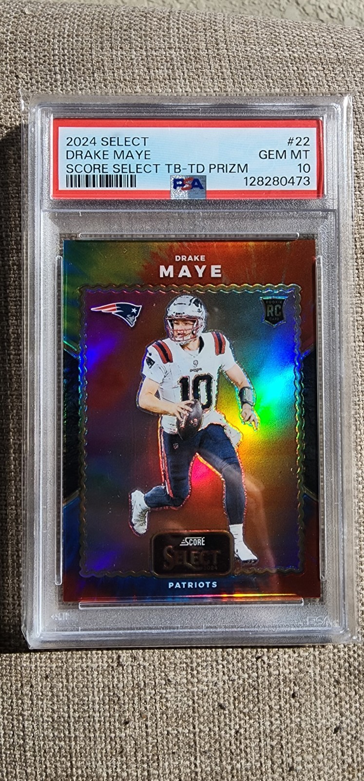 Drake Maye Panini Select Score Select Throwback #22 Tie-Dye Prizm