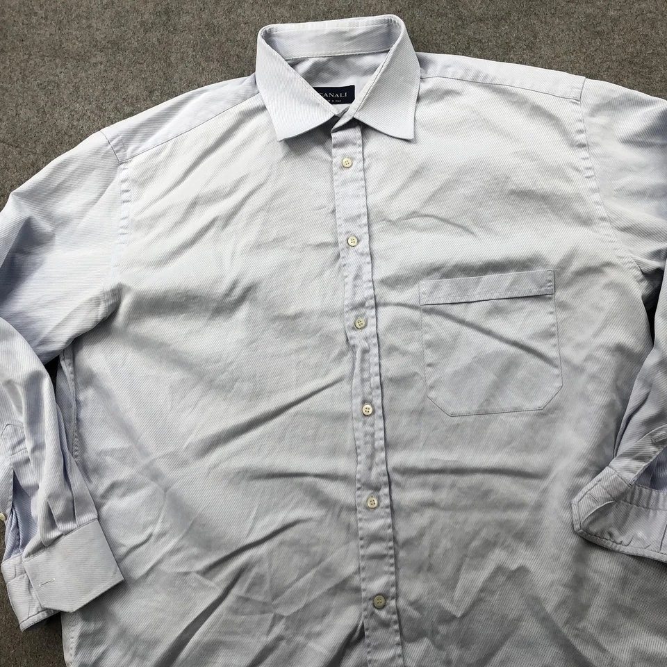Canali Shirt Mens 2XL 17.5 44 Blue Made in Italy Long Sleeve French Cuff Dress - Image 2 of 4