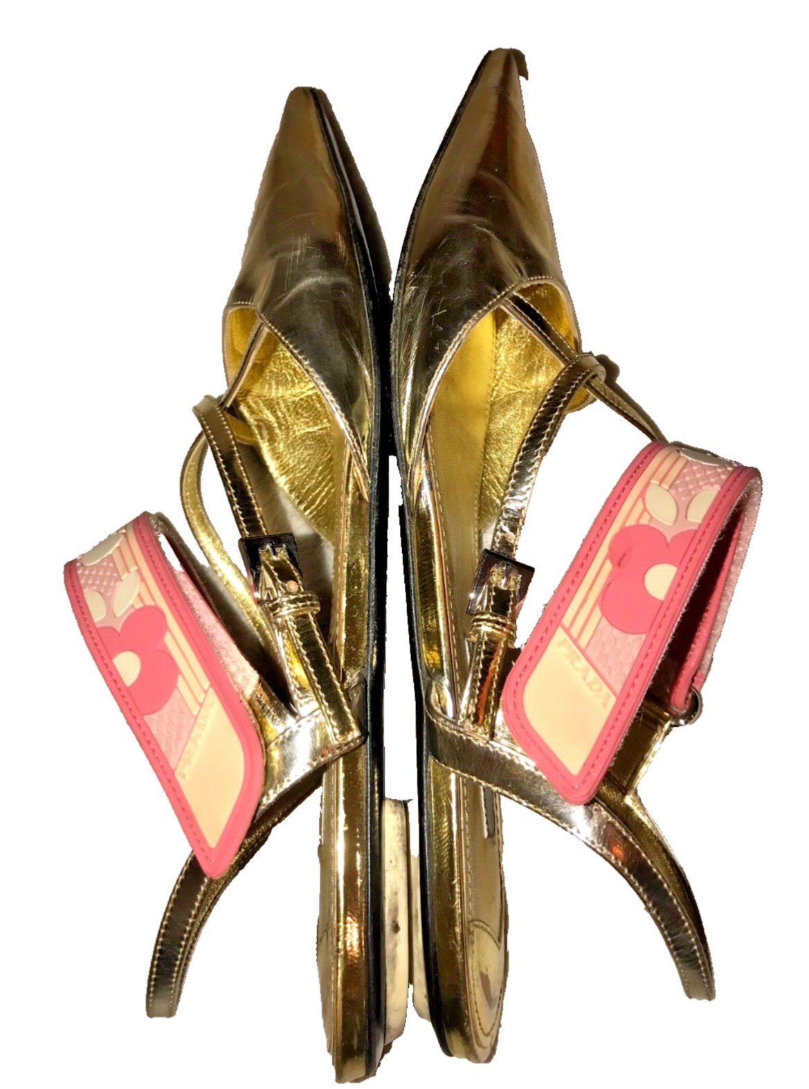 PRADA Woman's Metallic Gold Pointed Toe Slingback Strap X Sandals Size 38 thumbnail 11