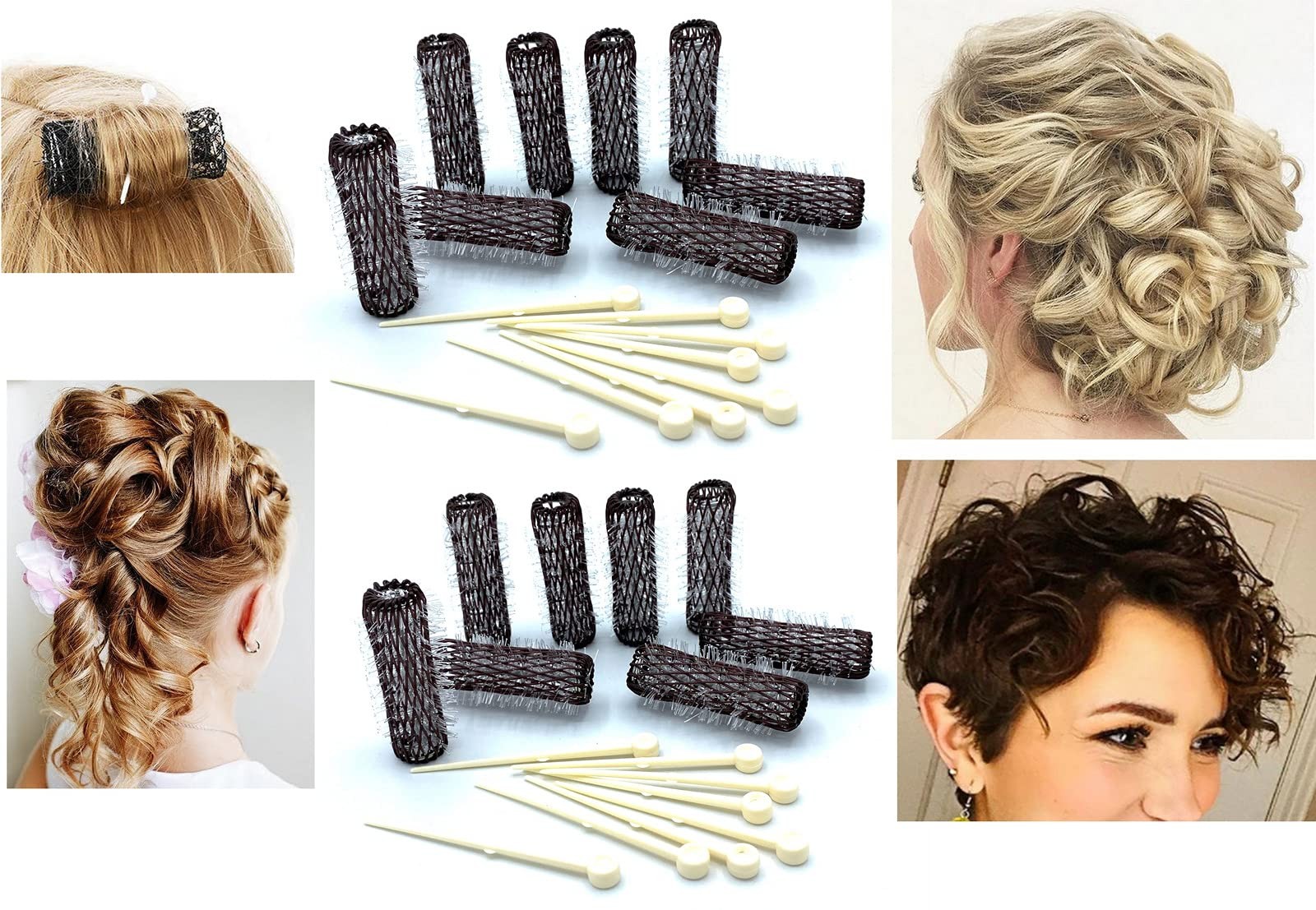 16 pc Vintage Style Hair Roller Mini Small Brush Rollers Mesh Curlers Bristle...