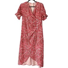 NWT Pink Short Sleeve Faux Wrap Dress Buttons Size Medium No Brand Patterned