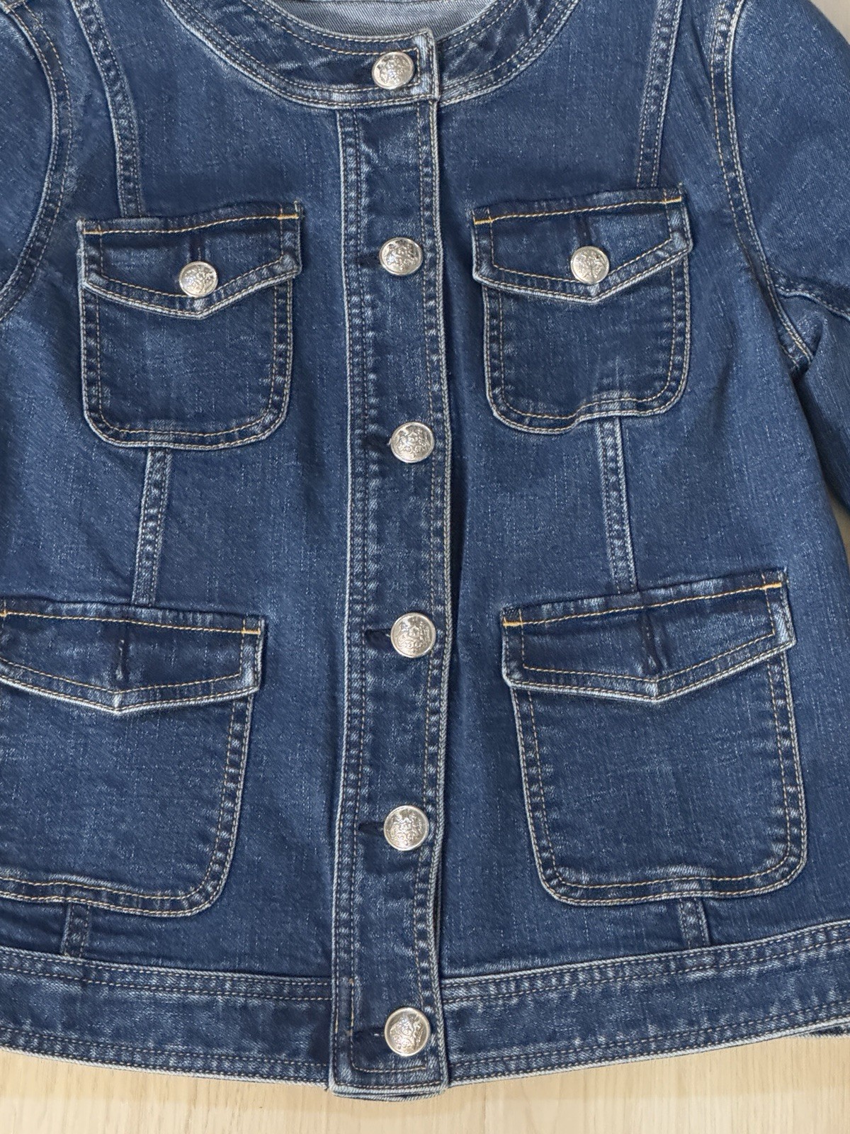 Talbots Collarless Denim Jacket Silver Buttons Ca… - image 3
