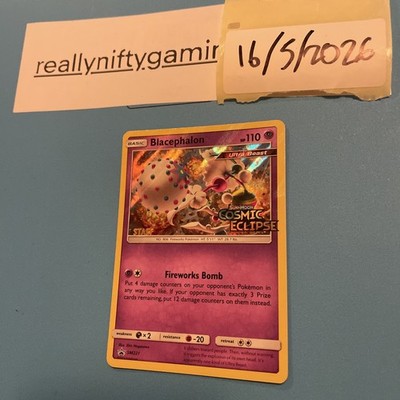 Pokemon Karte Blacephalon SM221 STAFF Stamped Promo Prerelease Sonne Mond