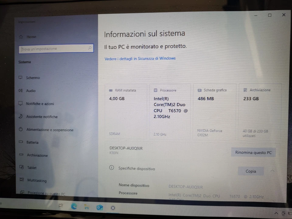 NOTEBOOK ASUS K50IN INTEL CORE 2 DUO, 4GB RAM, 250GB HDD WIFI WEBCAM - Immagine 2 di 4