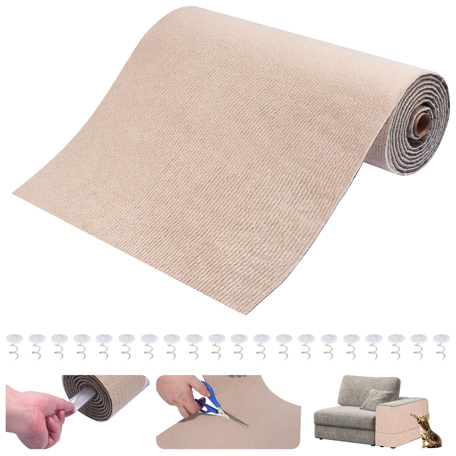 Tapis griffoir chat premium autocollant 200x40 cm protection canapé sisal gris