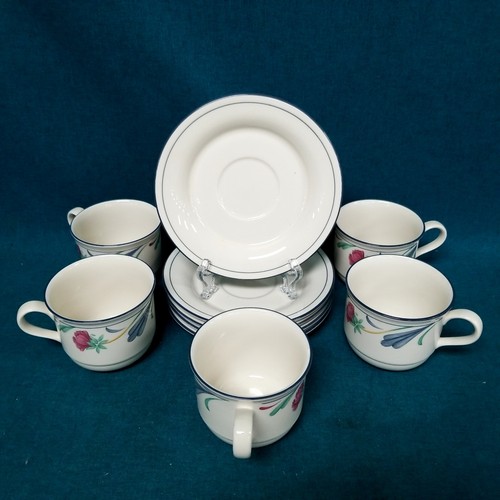 5 Lenox Poppies On Blue Chinastone Tea/Coffee Cups & Saucers Set