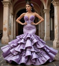 Lilac Mermaid Prom Dress Evening Dress Tiered 3D Florals Duchess Formal Gowns