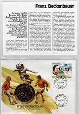 Feuillet Franz Beckenbauer CONGO v.4.4.1978, pièce de 5 dollars 1988 P.P.