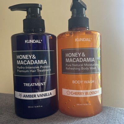Neu Kundal Honey & Macadamia Haarkur 500ml & Body Wash Kirschblüte 500ml