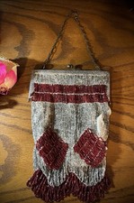 Vintage antique silver and red beaded purse