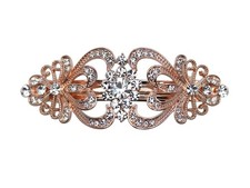 Clear Crystal Rose Gold Plated Hearts And Floral Hair Barrette