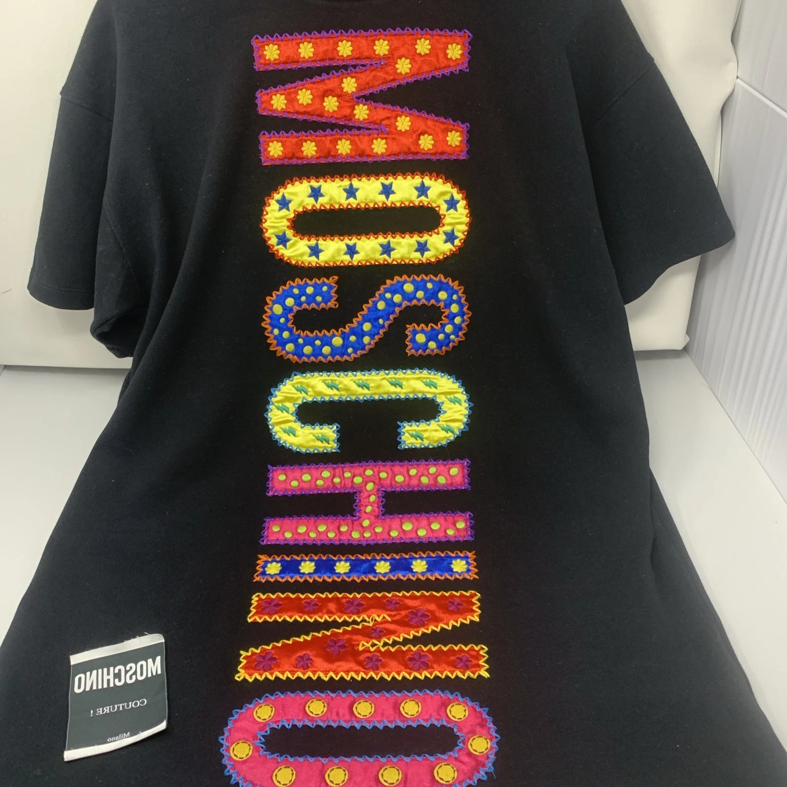 Moschino Couture Vestito T shirt Donna Nero Colorato Oversize Dmged Taglia 6