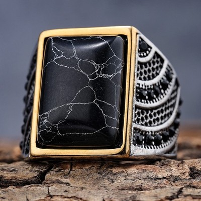 Vintage Schwarzer Türkis Onyx Ring Für Herren Geschenke Größe 7-15 Neue Geschenk