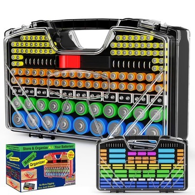 Ultra-Large Battery Organizer Storage Case with Tester, Holds 285+ AA AAA C D 9V