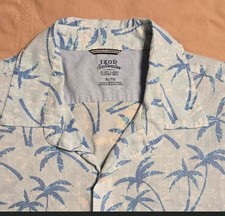 Izod signatures relaxed classic blue palm tree button-up short sleeve shirt XL