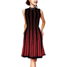 ALEXANDER McQUEEN Dress XS Red Black Pleated Artful Design Made in Italy From JP