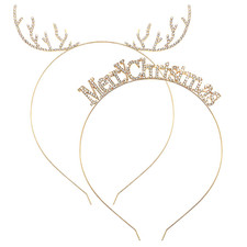 Christmas Headbands Set Cute Reindeer Antler Hairbands Sparkly Crystal Merry Chr