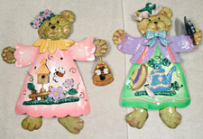 Kids Room Nursery 2 Decorative Hanging Bears Pink Lavender Multi Color 13"Wx16"T