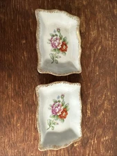 2 Vtg Del Mar Porcelain Trinket Dish or Ashtray Gold Trim & Flowers- Japan (C1)