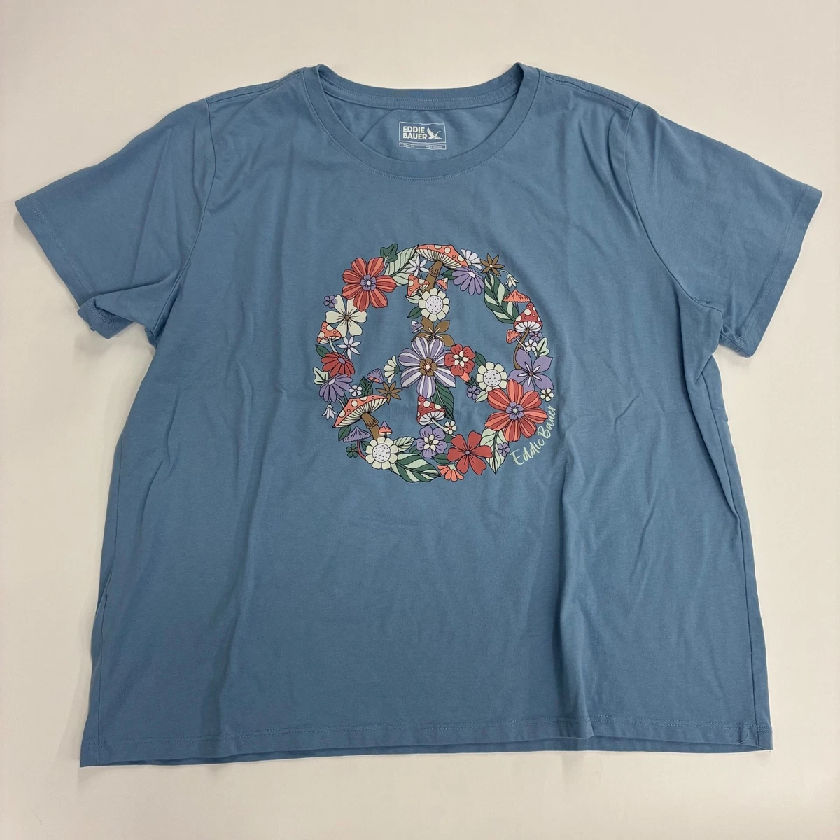 Womens T-Shirt with Crystal Peace Sign in Rhinestones