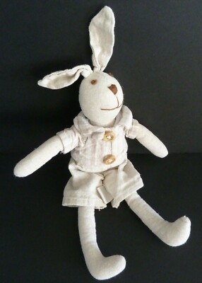 DOUDOU PELUCHE ZARA HOME LAPIN LIN CHEMISE SHORT ECRU 24cm