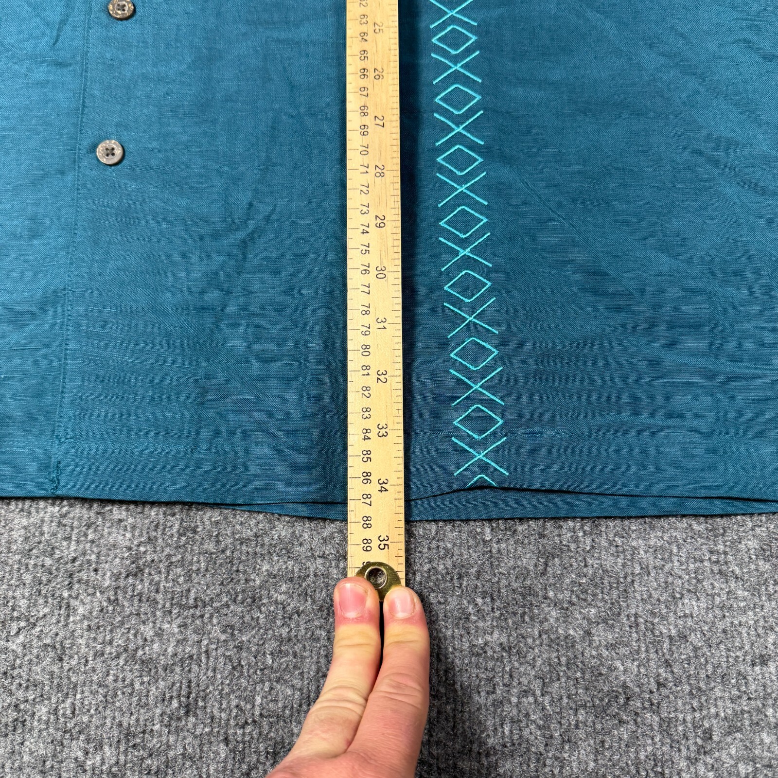 Oak Hill Shirt Mens 3XL Blue Embroidered Linen Blend Button Down Short Sleeve