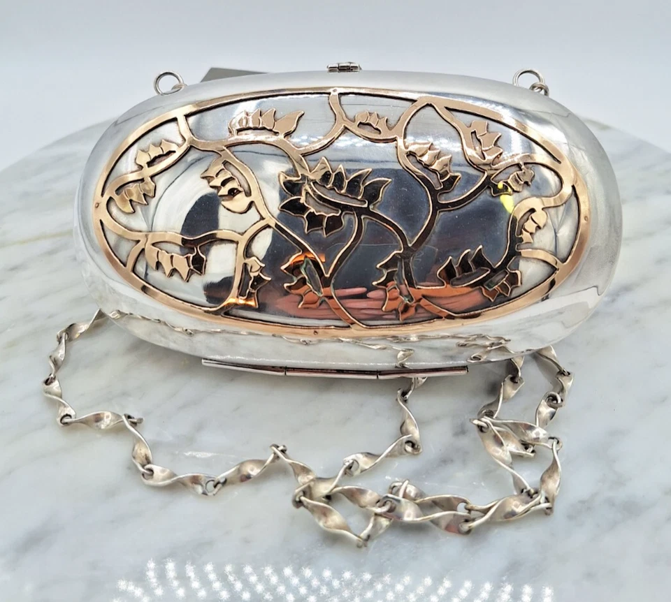 Красивый винтажный 1970-х ручной работы мексиканская альпака Серебряный металлический сумочки клатч - Изображение 3 из 4