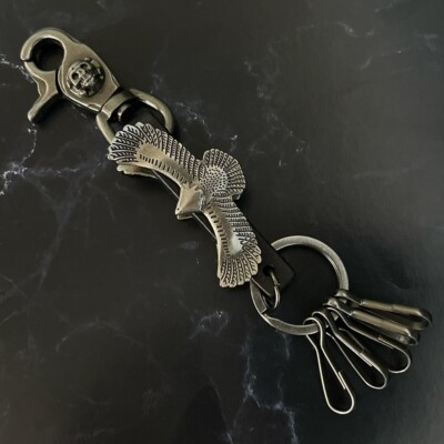 Premium Handmade Leather Keychain BLACK Eagle Design Gift for Men From Japan