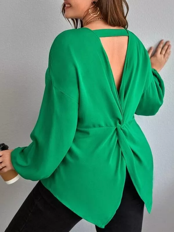 NEW SHEIN CURVE PLUS TWIST BACK DROP SHOULDER BLOUSE WOMENS TOP GREEN SIZE  XL