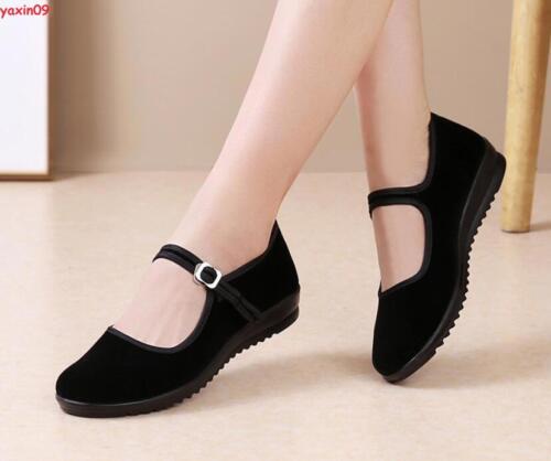 Black Color Women's Casual Flats Canvas Shoes Cotton cloth Flat shoes non-slip - Photo 1 sur 20