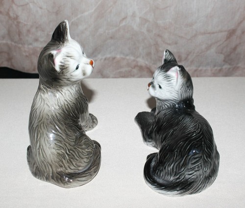 Estatuillas vintage de gato de porcelana (2) grises 5"" x 3"" acostadas y 4 3⁄4"" x 4"" sentadas - Imagen 3 de 9