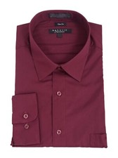 Marquis Mens Slim Fit Solid Burgundy Wrinkle Resistant Cotton Blend Dress Shirt