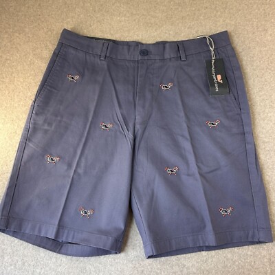 NWT Vineyard Vines Size 35 Flag Blue Chino Shorts Christmas Candy Cane Whale